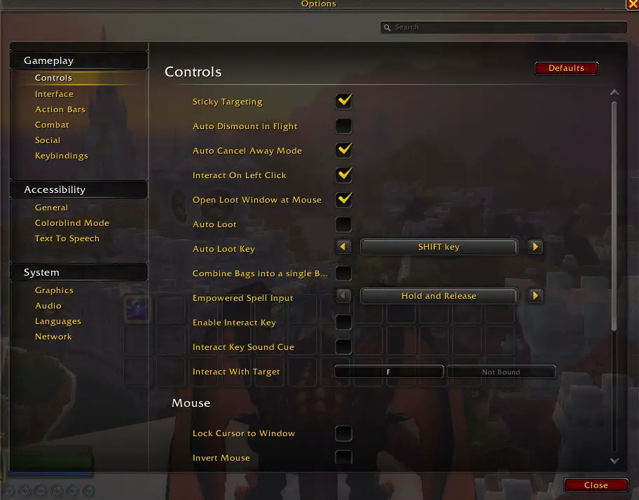 Screen shot of the new options after the Dragonflight UI Overhaul