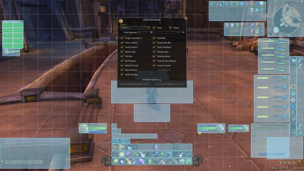 World of Warcraft HUD Editor with boxes activated