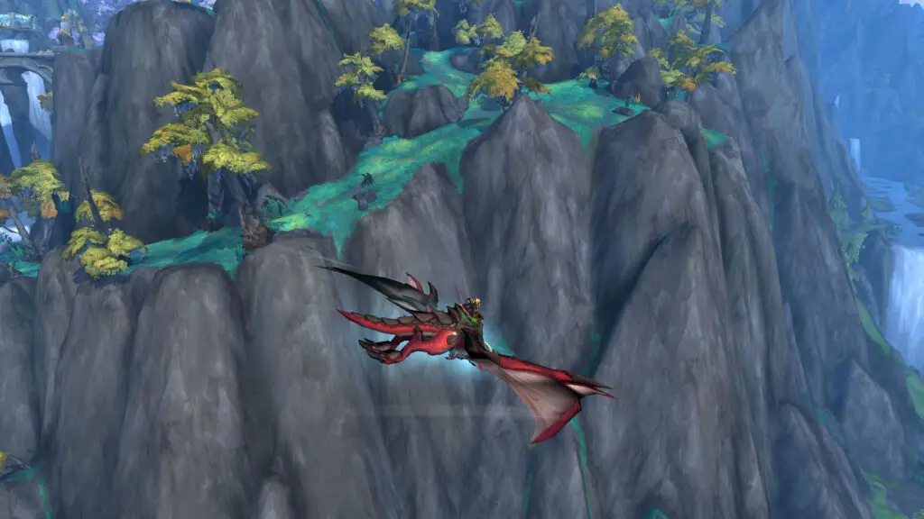 an example of Dragon Riding showing the aura around you as you increase speed.